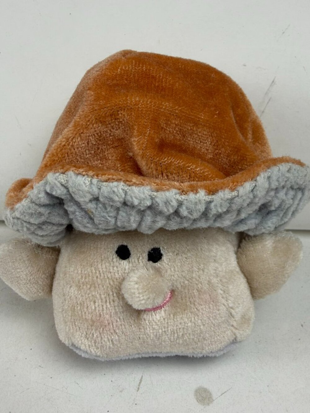 Vintage Brown Mushroom Plush Toy Toadstool Gnome Pixie Velour Stuffed Figure 4"